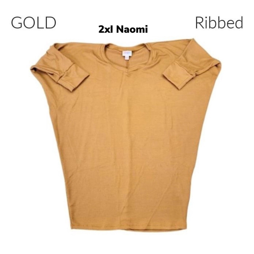 2xl LuLaRoe NAOMI 3/4 Sleeve V Neck Dolman Top Solid Gold Ribbed Fits 22/24